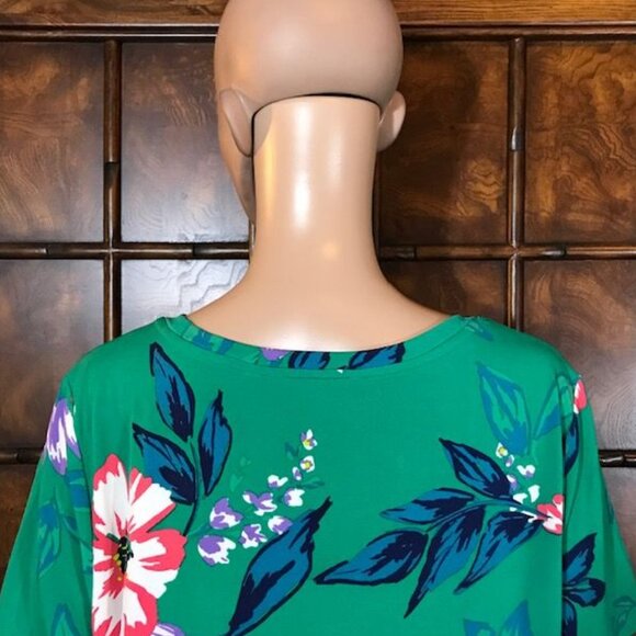 Iman Green Tropical Floral Print Jersey Top - Picture 11 of 16